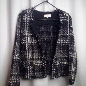 Vanessa Williams Blazer Jacket L Women Fringe Trim Metal Ring Accent Open Front
